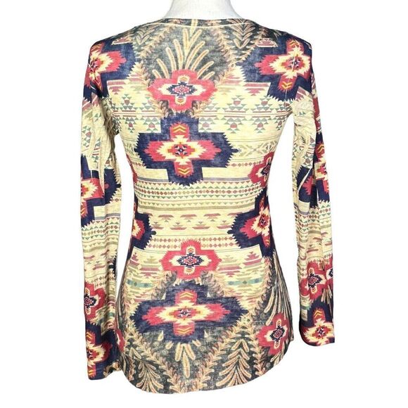 Vocal Top Size Small Red Blue Aztec Rodeo Western Studded Embellished Santa Fe - Picture 2 of 9